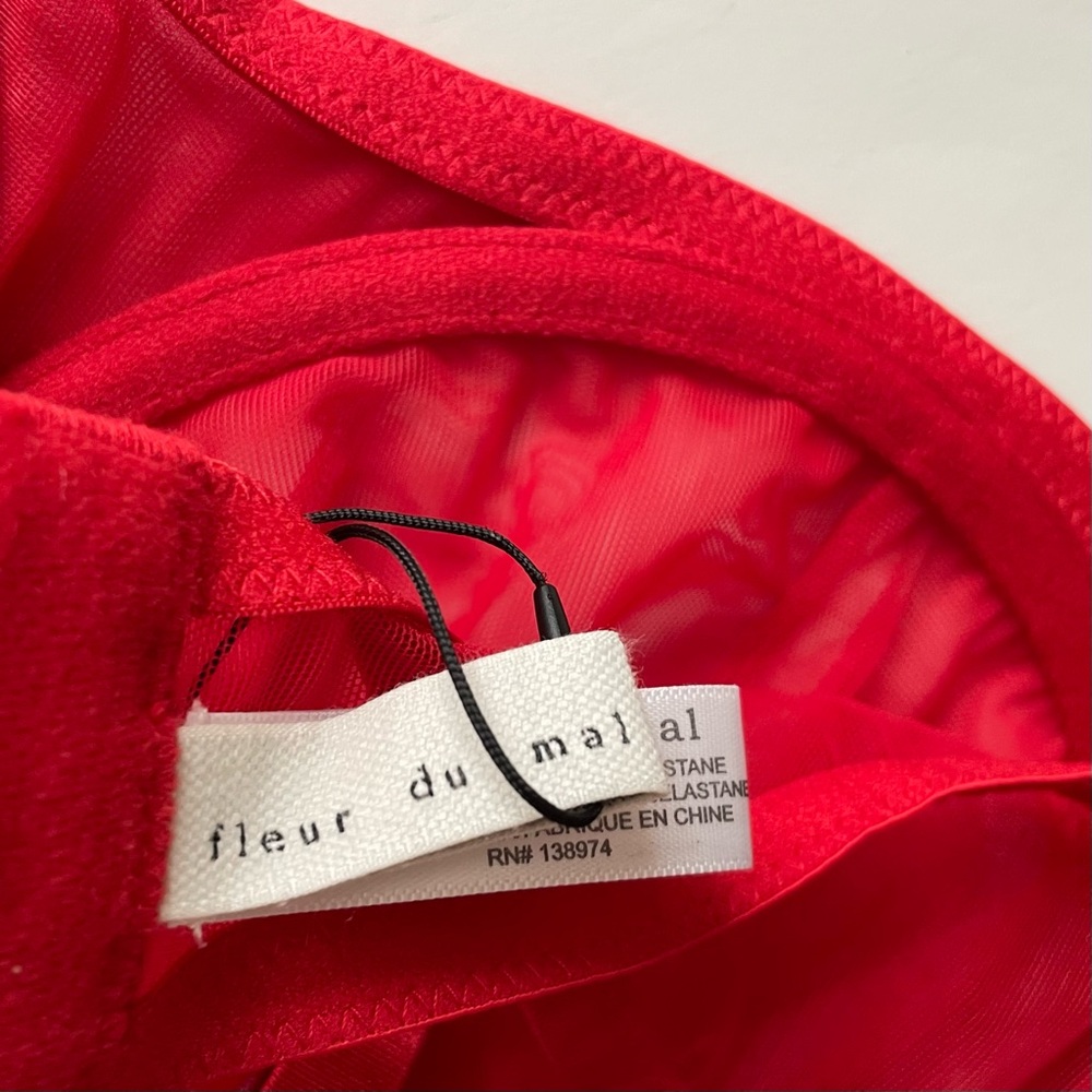 NWT Fleur de mal 38F Sheer Tulle Fuller Cup Demi Unlined bra in Rouge Red - Picture 7 of 8